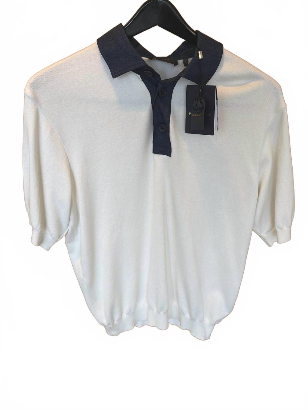 NEW PAUL & SHARK men's cotton and silk polo in white/black